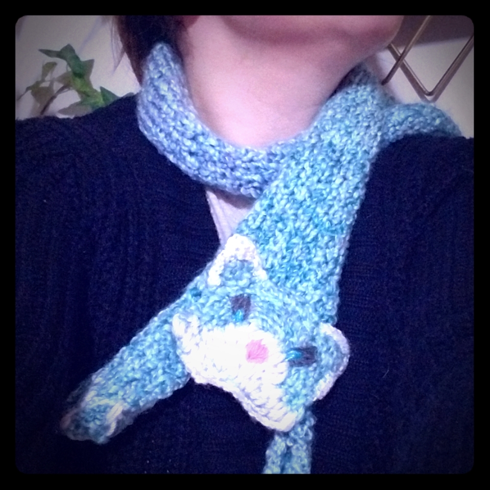 Hand Knitted Cat Scarf and Mitten Set